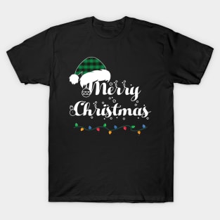 Merry Christmas Lights Santa Hat With Green Plaid Xmas Holiday T-Shirt